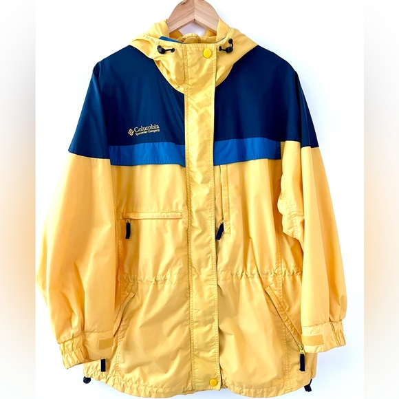 Columbia Jackets & Blazers - COLUMBIA | Vintage 90s Yellow Blue Aqua Color Block Weather Rain Jacket Large
